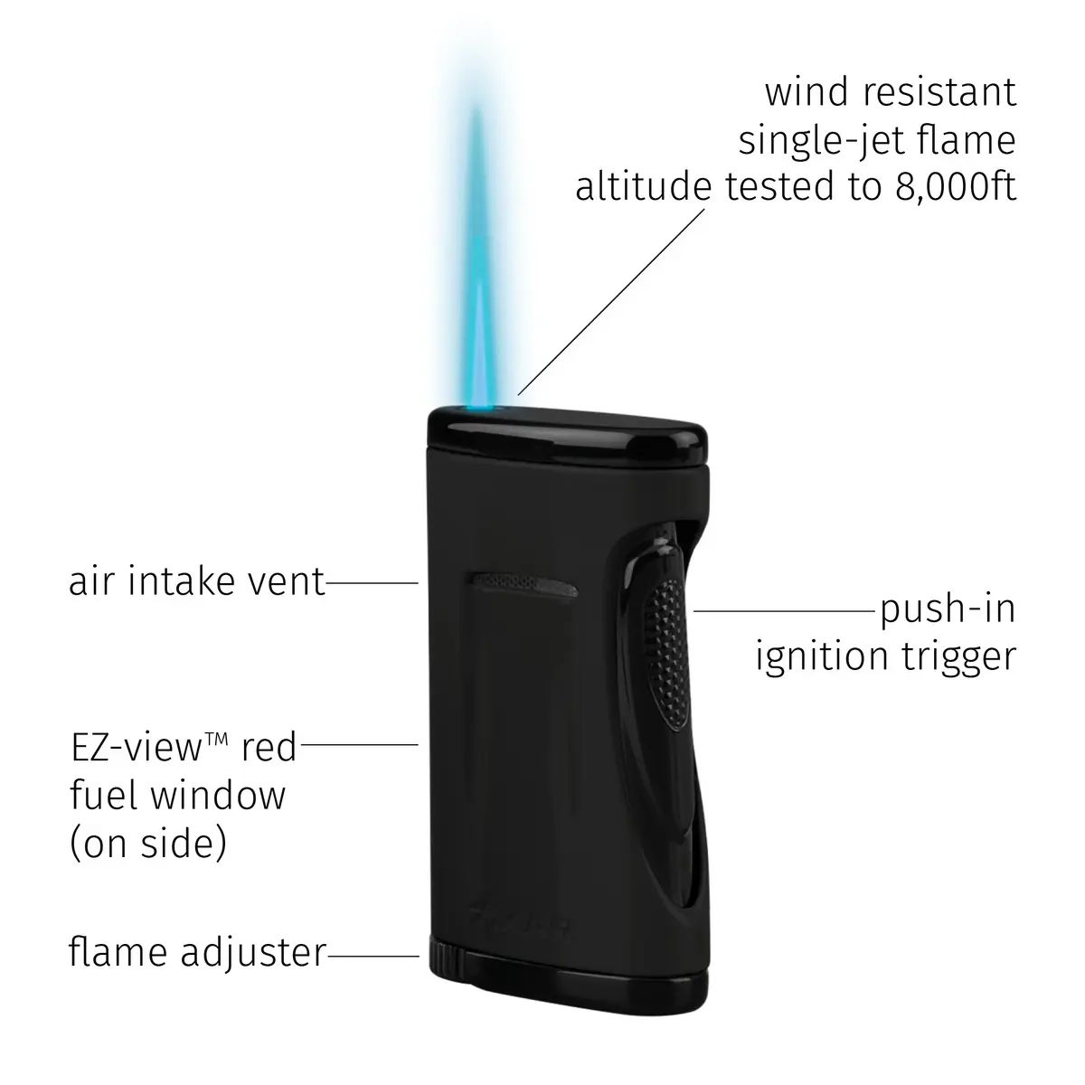XIKAR Xidris Accendino Jet Singolo In Rosso Con Finestra Carburante E Scheda Degustazione Lifestyle-Ambiente